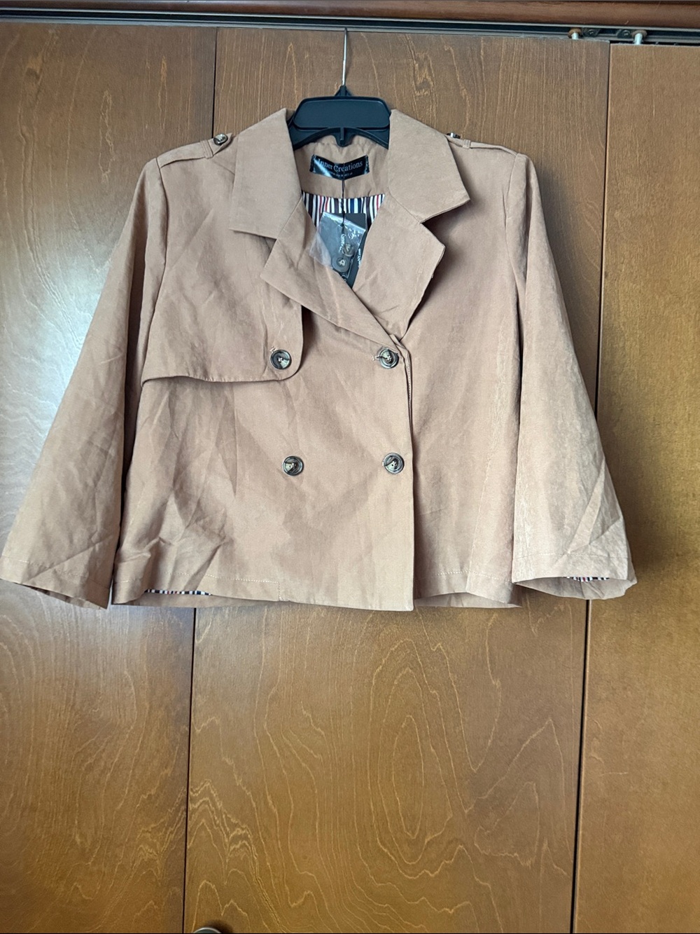 Inner Creations Beulah Cropped Trench Coat, Camel Colored Sz Med NWT